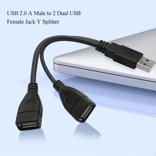 USB 2.0 A Male to 2 Dual USB Female Jack Y Splitter Hub Power Cord Extension Adapter Cable