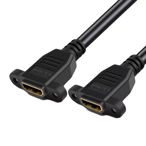 Panel Mount HDMI 2.0 Female to Female Extension Cable High Speed Support 4K Resolution for Blu Ray Player, 3D TV, Roku, Xbox360,Black