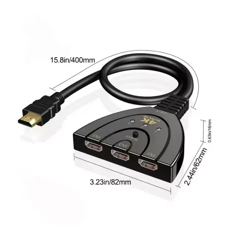 HDMI Switch, GANA 4K HDMI Splitter 3 in 1 Out, 3-Port HDMI Switcher Selector with Pigtail HDMI Cable,Supports Full HD 4K 1080P 3D Player, HDMI Hub Compatible with Fire Stick,HDTV,PS4 Game Consoles,PC