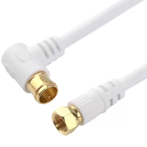 Coaxial Cable Right Angle Quad Shielded 90 Degree RG6 Coax Cable Cord, Male F Gold-Plated Nylon-Braided, in-Wall, Digital TV Aerial AV with Angled Male to Female Adapter