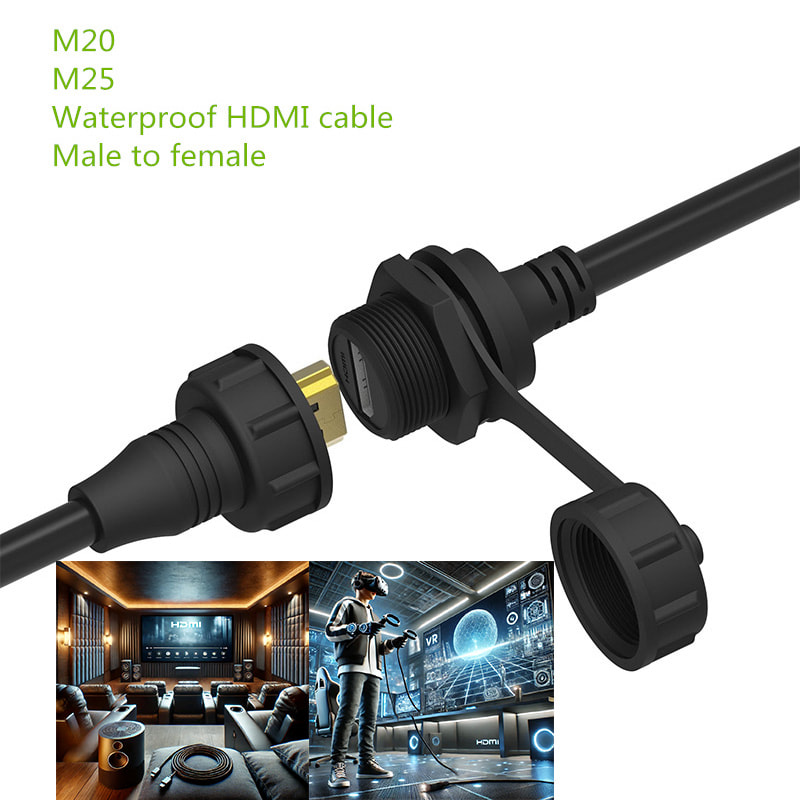 M20 male to female Custom Waterproof thread mounting HDMI cable